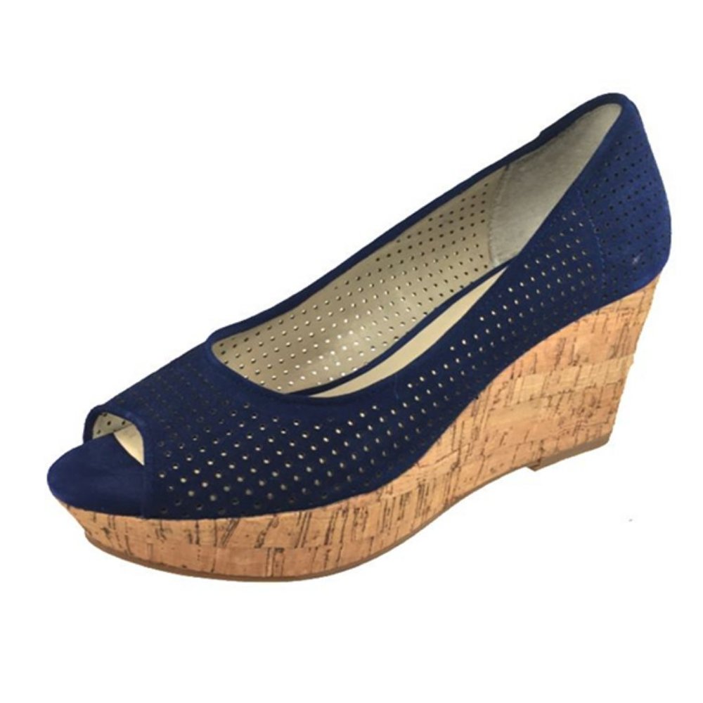 J.LITVACK Stud •Suede Leather• Cork Platform-Navy
